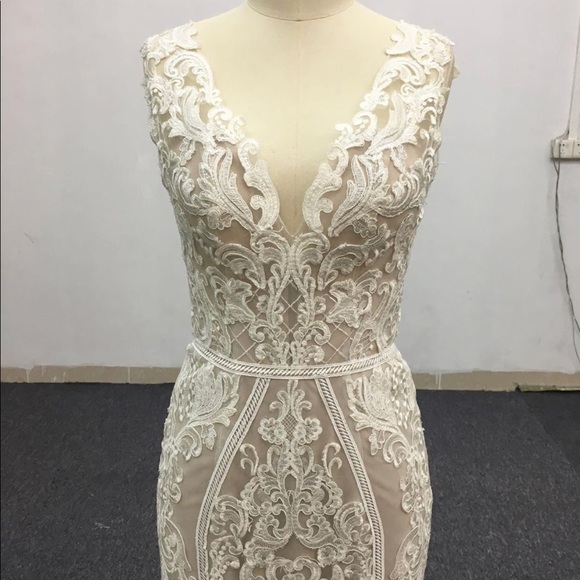 Deep V Neck Illusion Backless Wedding dress - Picture 5 of 8